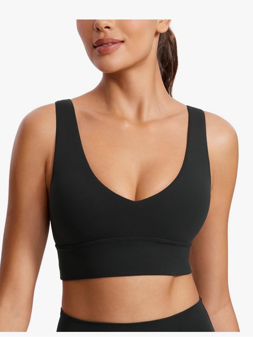 CRZ YOGA Butterluxe Womens V-Neck Longline Sports Bra - Black